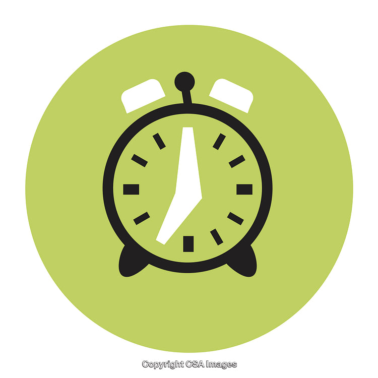 Vintage Alarm Clock Icon in Green Circle on White Background