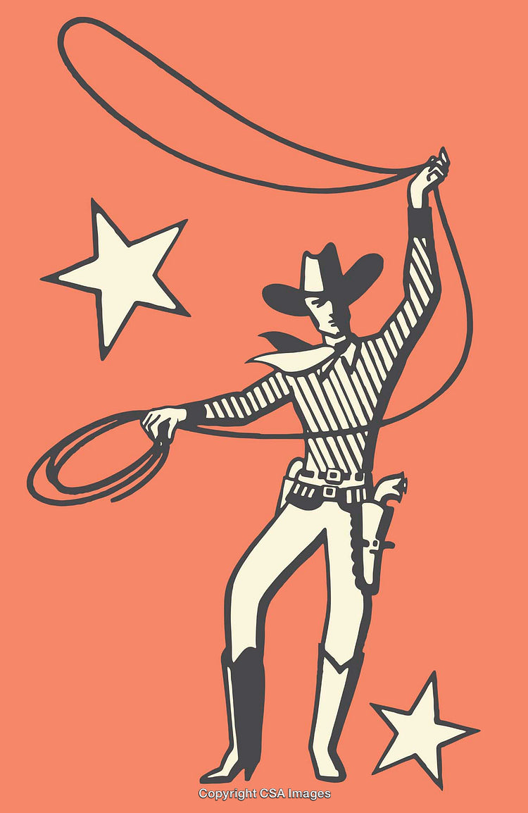 Retro Cowboy Illustration with Stars and Lasso in Vintage Design