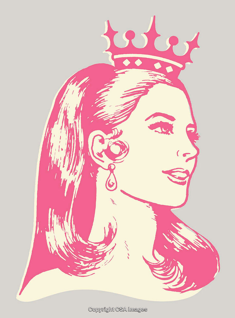 Elegant Pink Line Art Illustration of Woman Wearing Crown
