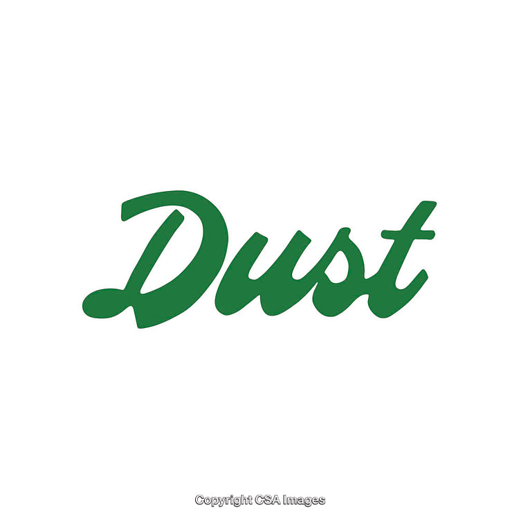 Minimalist Green Typography on White Background Featuring the Word 'Dust'