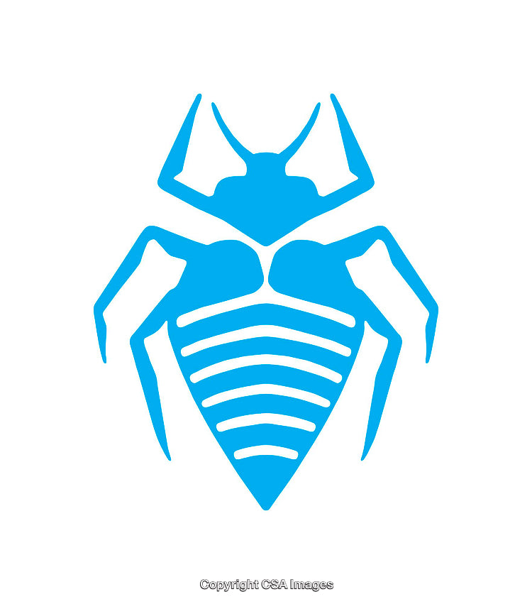 Blue Minimalist Bug Icon with Geometric Design on White Background