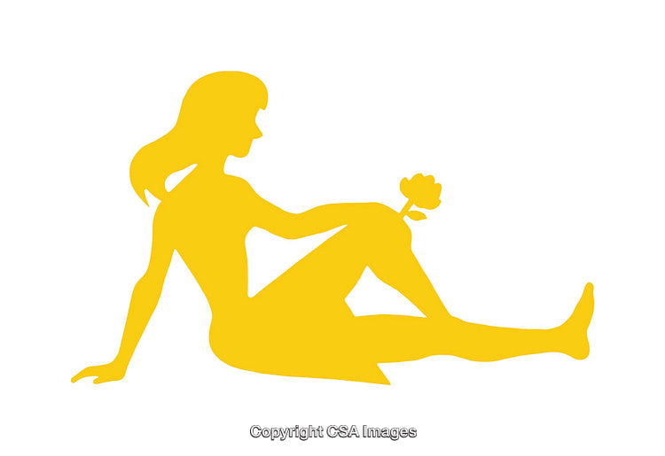 Yellow Silhouette of a Woman Sitting with Flower in Hand