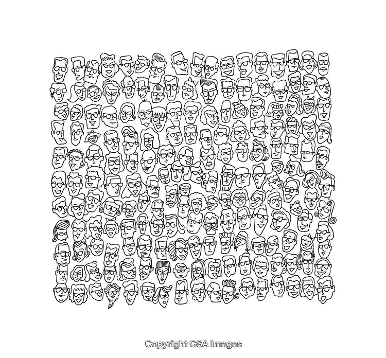 Abstract Collection of Black and White Line Art Face Illustrations