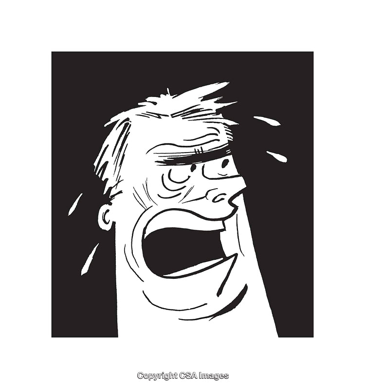 Black And White Cartoon Illustration of an Anxious Facial Expression