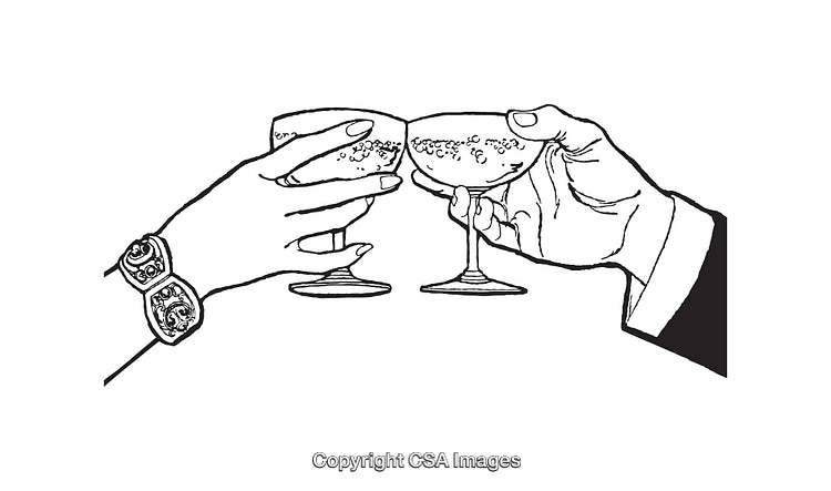 Elegant Line Art Illustration of Glasses Clinking Together in Celebration