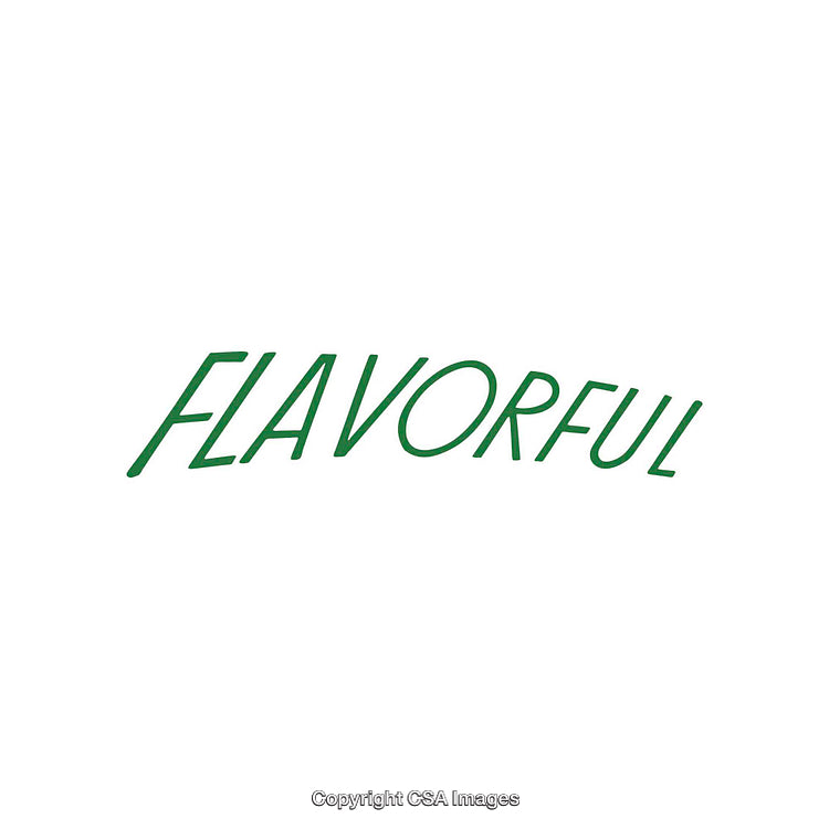 Green Scripted Text 'Flavorful' On White Background for Design Use
