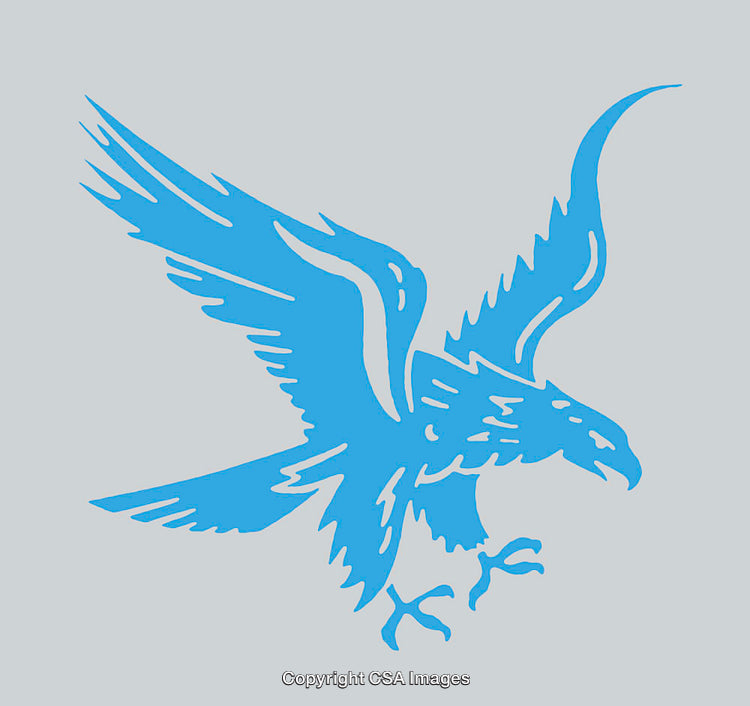 Blue Silhouette of a Soaring Eagle in Motion Against Light Background