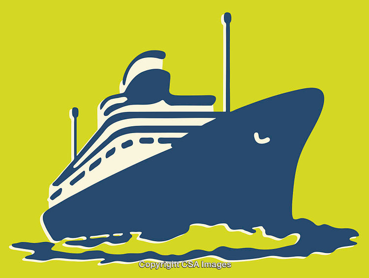 Modern Illustration of a Cruise Ship in Blue and Green