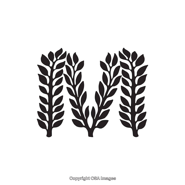 Stylized Letter M With Branch-Like Design Elements