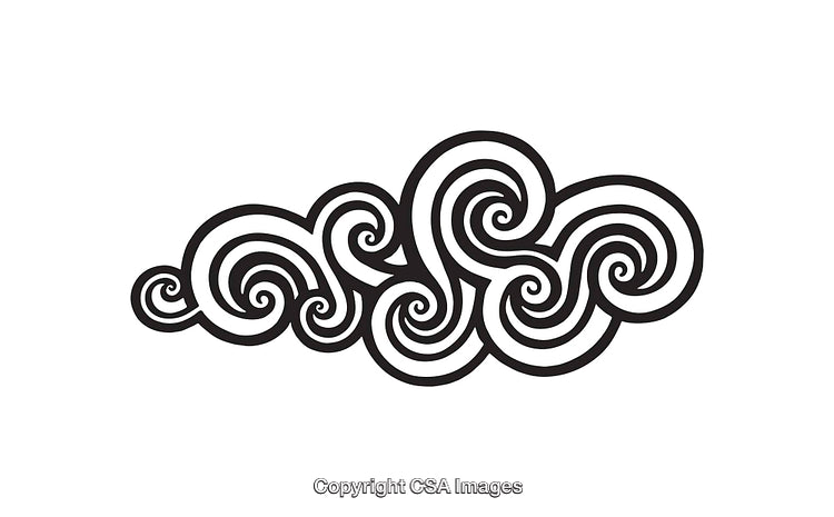 Stylized Black and White Swirling Cloud Line Art Illustration
