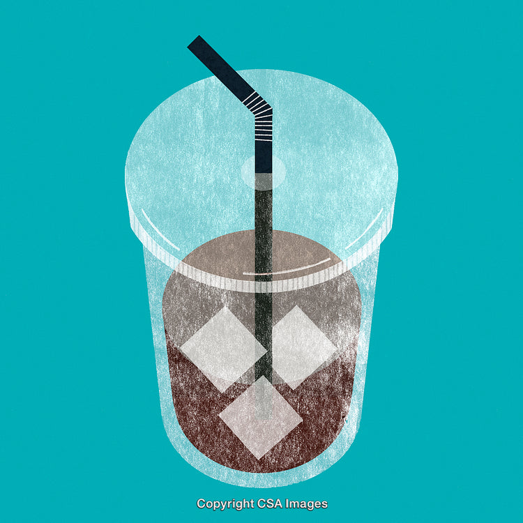 Minimalist Illustration of Iced Drink in Transparent Cup with A Straw