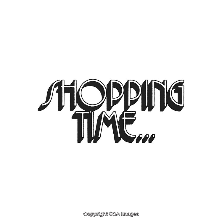 Stylish Shopping Time Typography Artwork in Black Letters on White Background