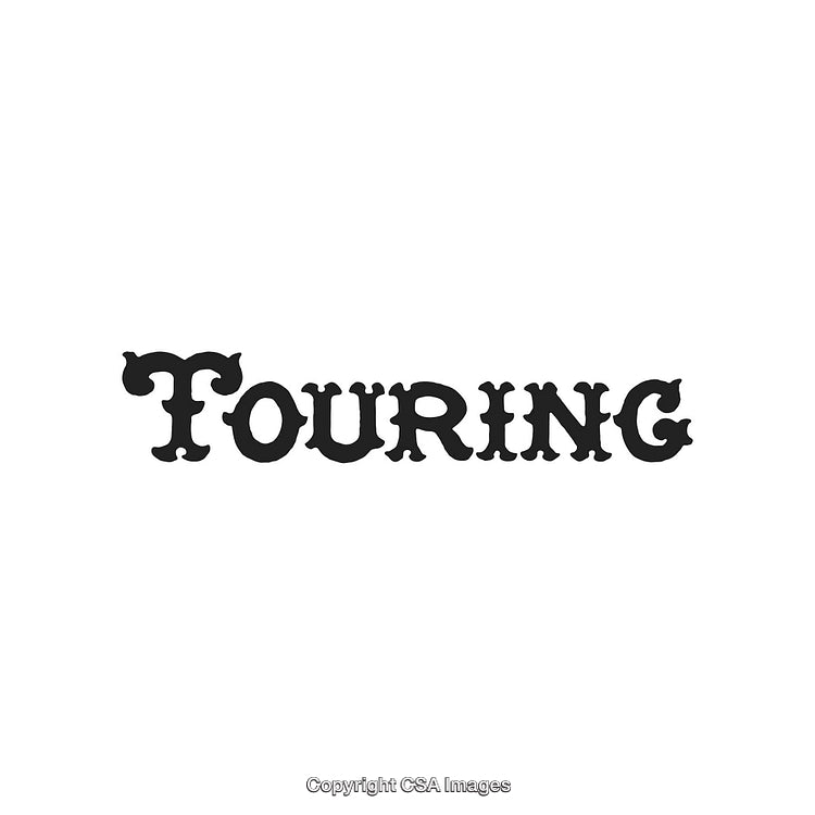 Touring Word Art Displayed in Bold Retro Typeface on a White Background