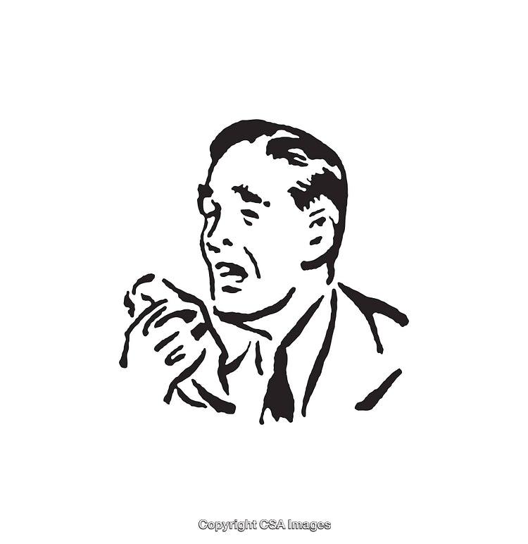 Retro Black and White Businessman Illustration Holding a Small Object