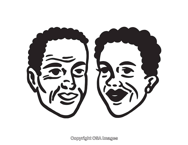 Black and White Line Art Illustration of a Smiling Couple