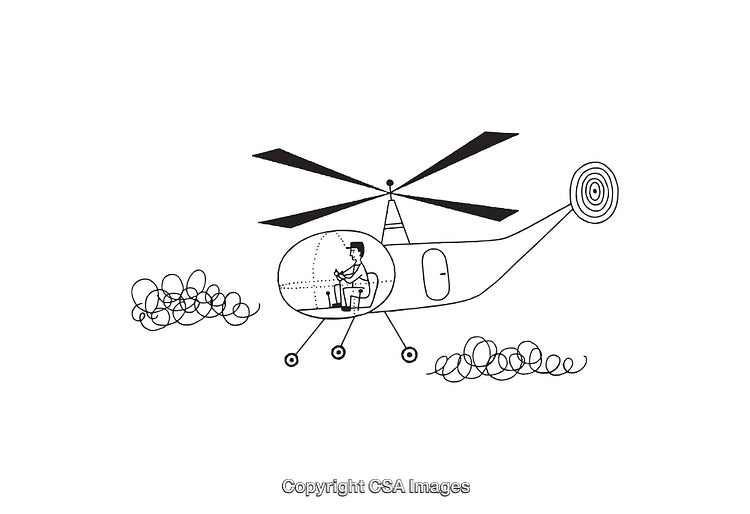 Black And White Illustration of a Helicopter with Pilot