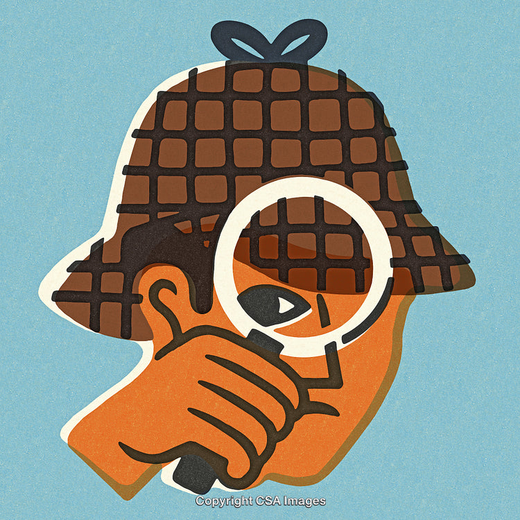 Cartoon Detective Character with Magnifying Glass and Checkered Hat