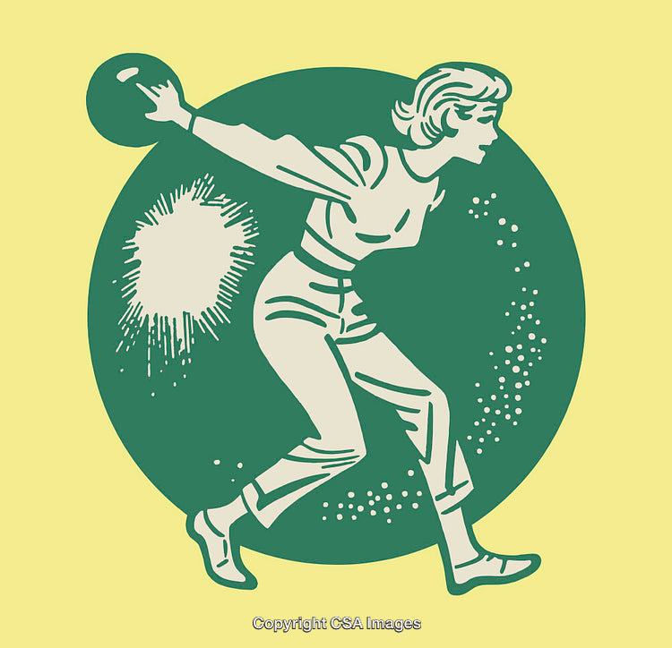Vintage Illustration of a Woman Bowling in Retro Style Art