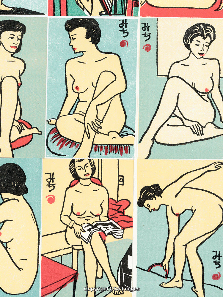 Elegant Illustrated Art of Women Depicting Everyday Moments in Classic Style