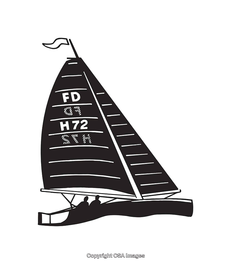 Black and White Sailboat Illustration With Simplified Design and Details