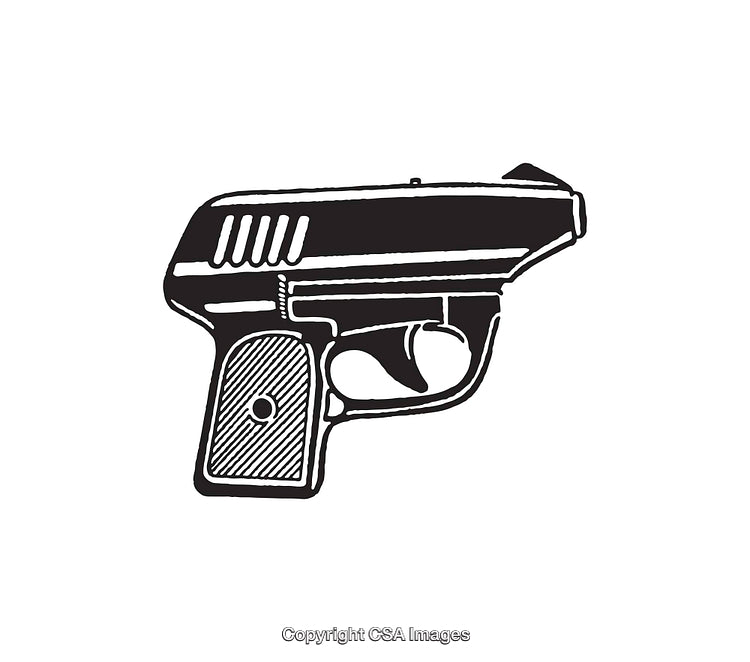 Black and White Line Art Illustration of a Handgun Design