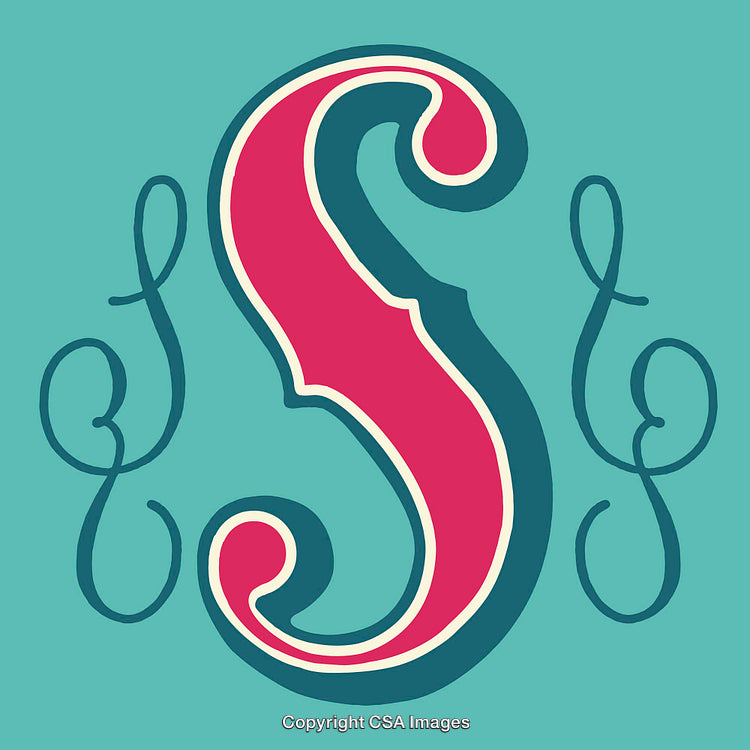 Stylized Letter S Illustration With Decorative Elements on Teal Background