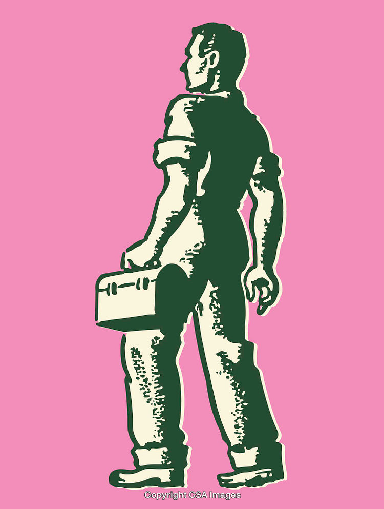 Retro Style Illustration of a Person with Box on Pink Background