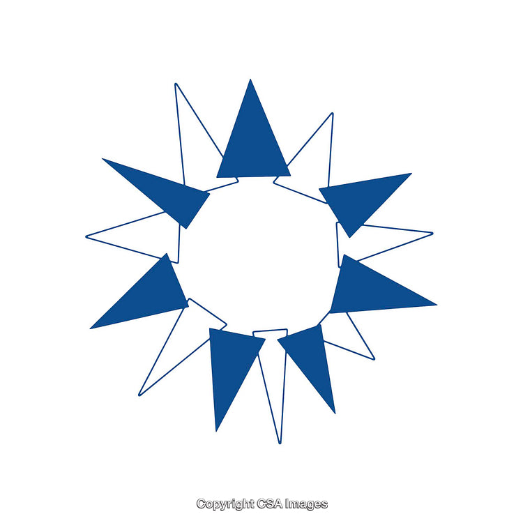 Abstract Blue Geometric Design With Symmetrical Triangle Shapes on White Background