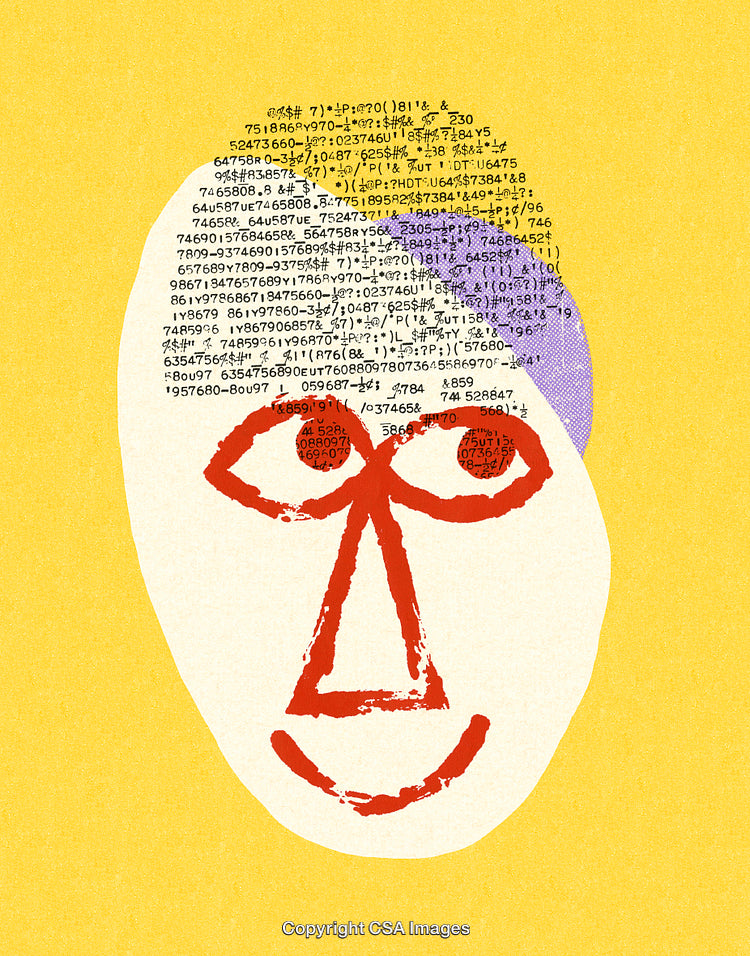 Abstract Illustration of Geometric Face Design Featuring Typographic Elements