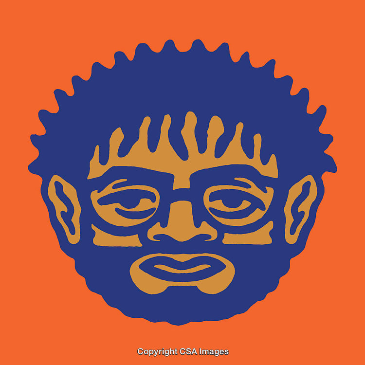 Vibrant Colored Line Art Illustration of Abstract Human Face on Orange Background