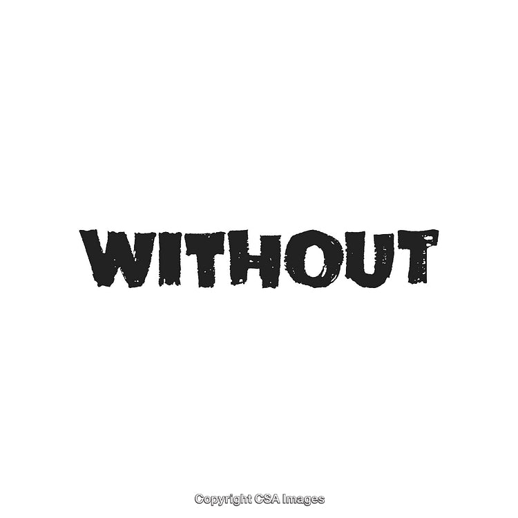 Bold Stenciled Word 'Without' Written in Black Ink on White Background