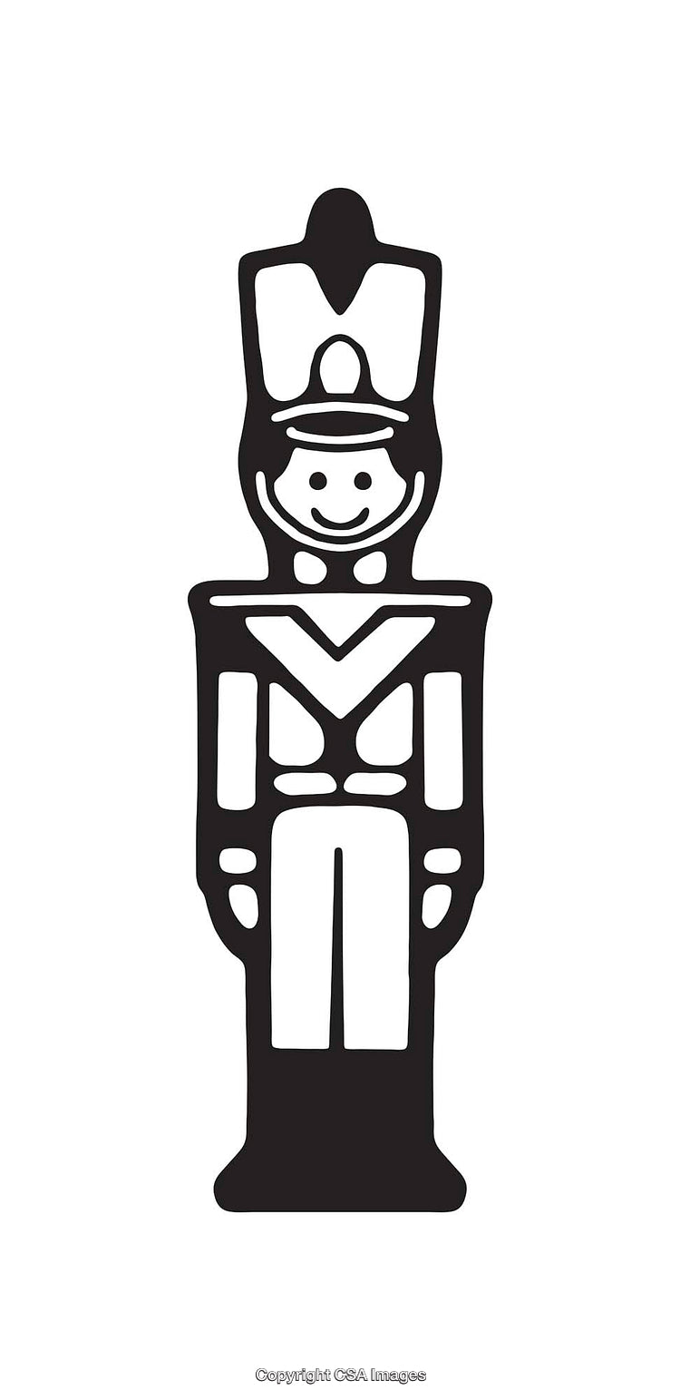 Black And White Line Art Illustration of a Smiling Toy Soldier Figure