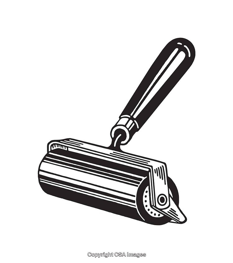 Classic Ink Roller Engraving Line Art Illustration in Black and White