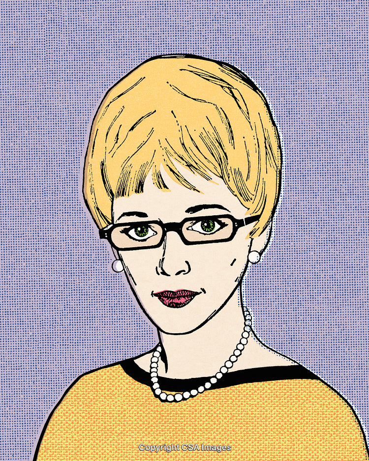 Colorful Retro Style Illustration of a Woman With Glasses and Blonde Hair