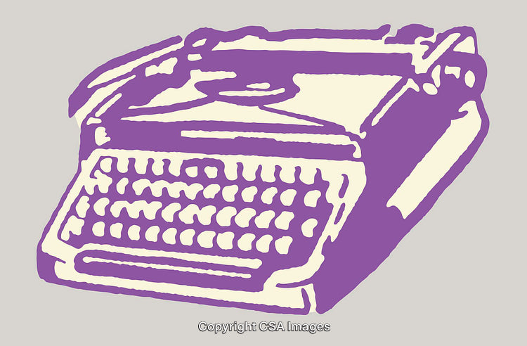 Purple and Cream Line Art Illustration of a Classic Typewriter