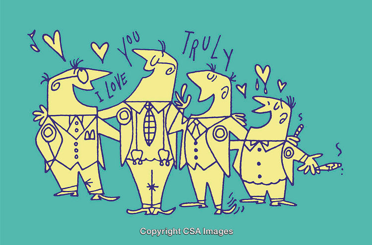 Cartoon Illustration of Singing Friends Enjoying a Fun Musical Moment Together