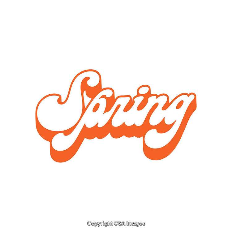 Retro Styled Spring Typography in Bold Orange Lettering on White Background