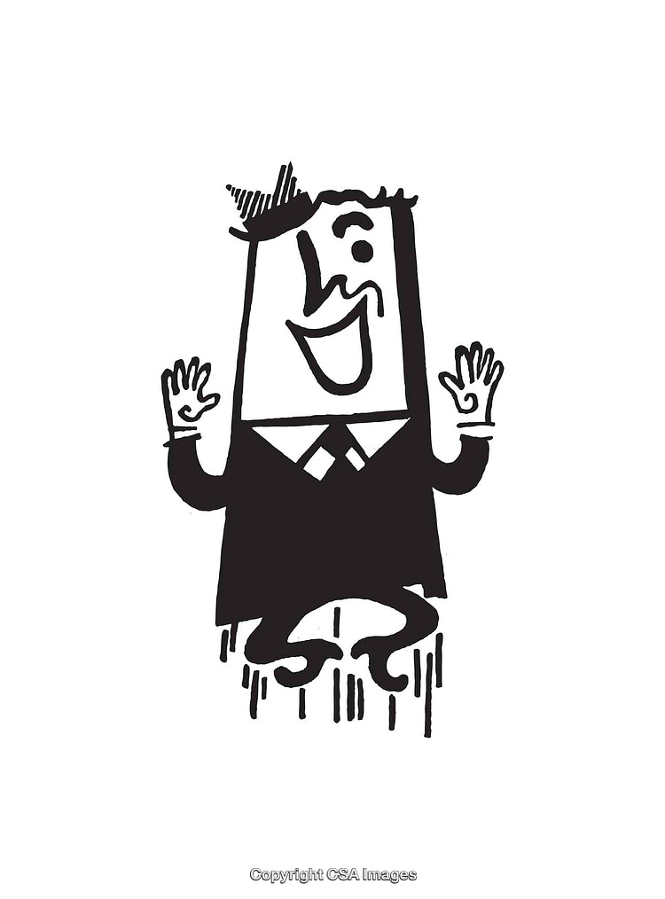 Black and White Illustration of a Cheerful Cartoon Man in Motion