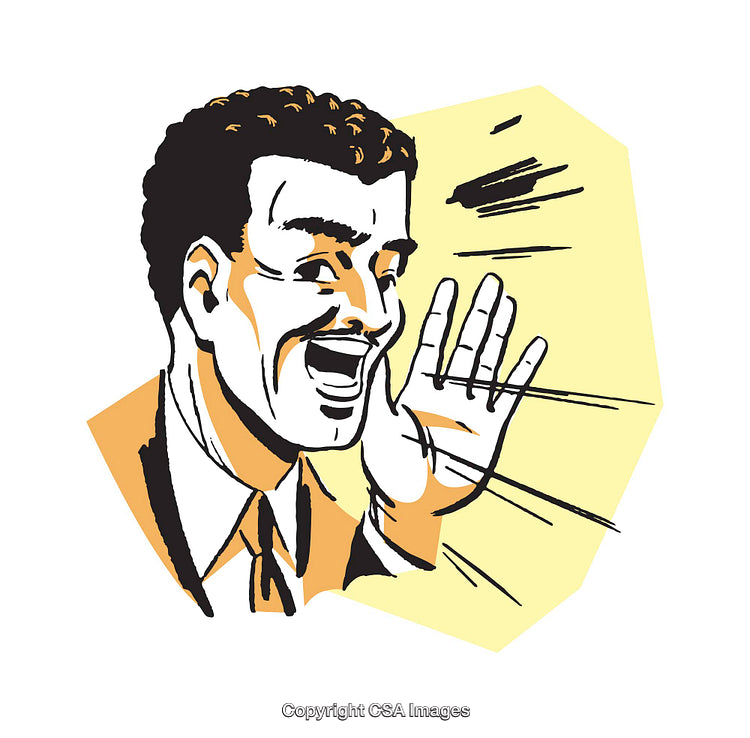 Retro Style Illustration of Excited Man Speaking Enthusiastically