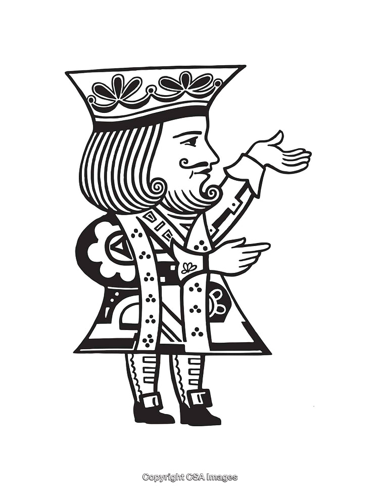 Black and White Line Art Depiction of a Playing Card King