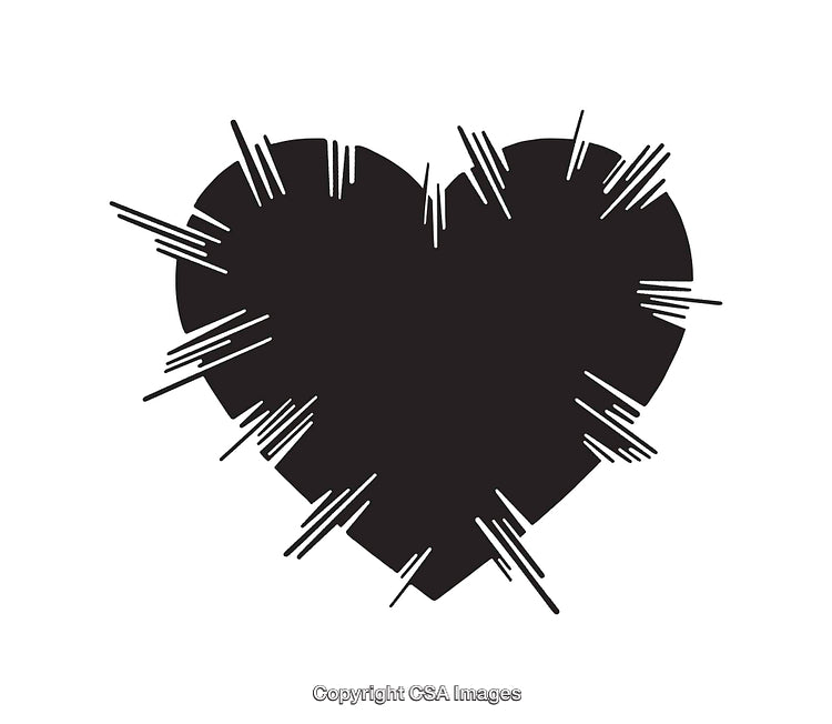 Black Heart Line Art Illustration with Scratch Details on White Background