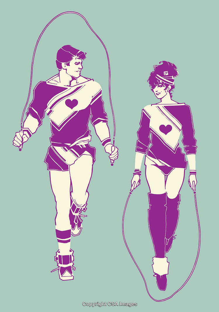 Color Line Art of Two Individuals Jumping Rope in Matching Athletic Outfits