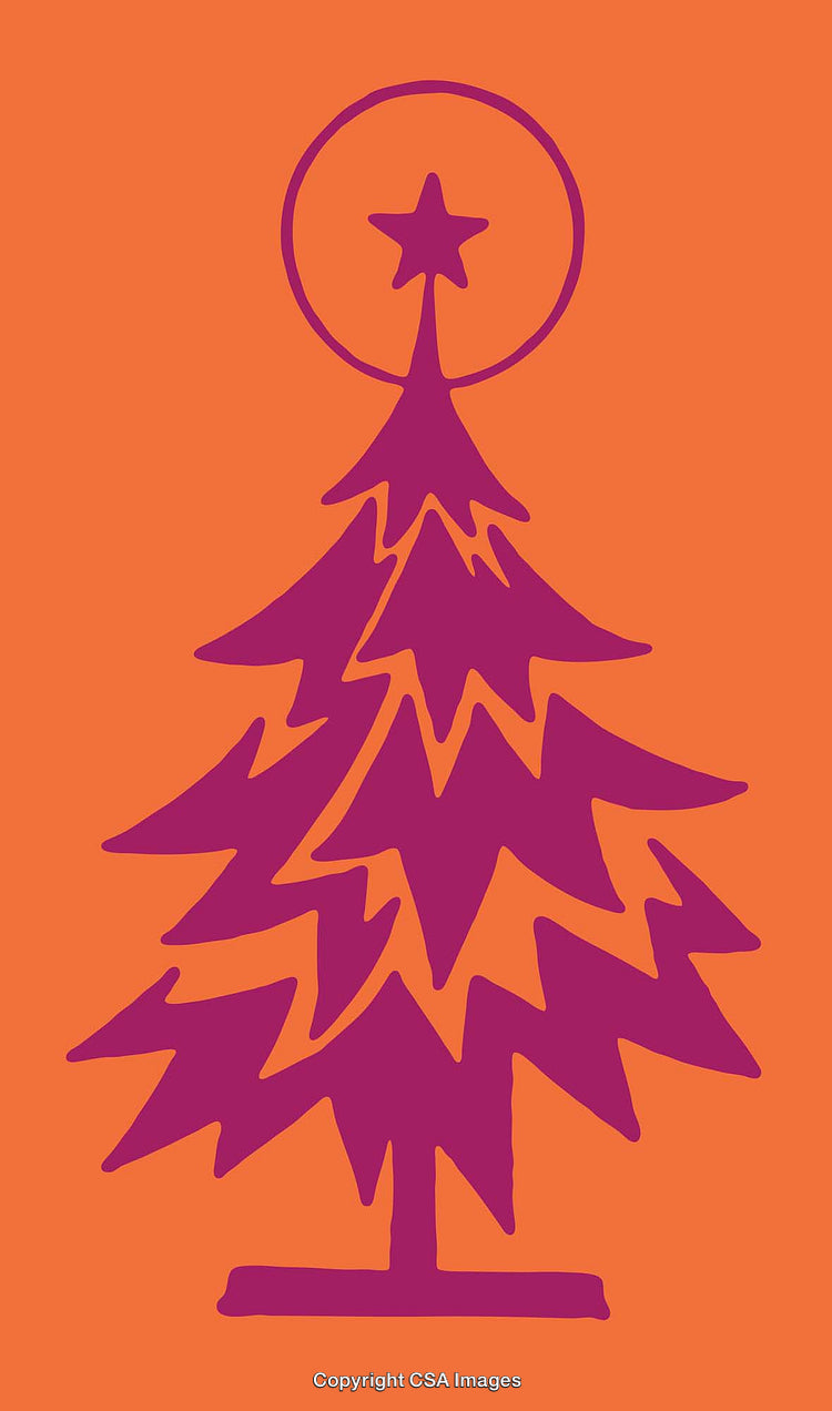 Purple Christmas Tree Illustration With Star on Orange Background