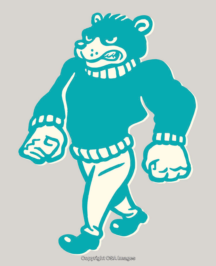Illustration of a Strong Anthropomorphic Bear in Colorful Line Art Style