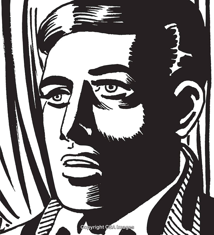 Black And White Illustration of a Man's Thoughtful Expression