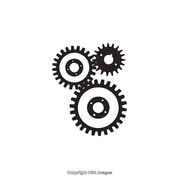 Black and White Gear Shapes in Abstract Arrangement