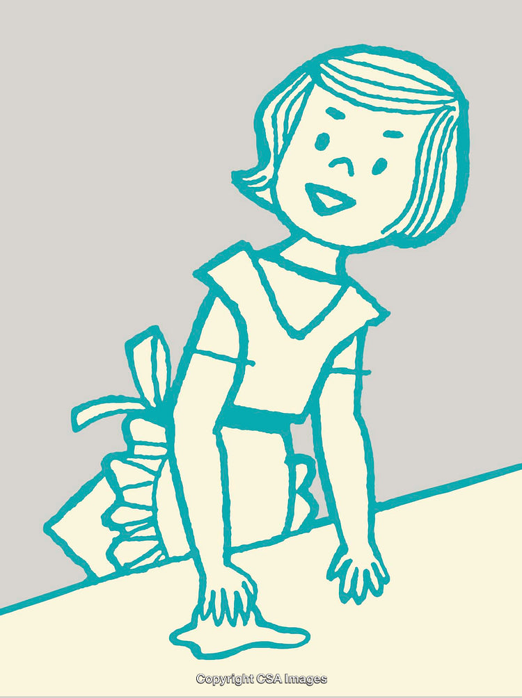 Color Line Art of Smiling Girl Cleaning with Hands