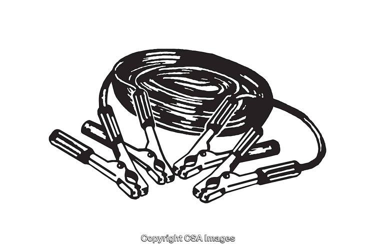 Black and White Line Art of Automotive Jumper Cables Illustration