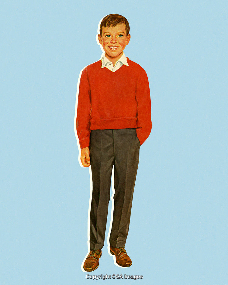 Smiling Young Boy in Casual Outfit with Blue Background