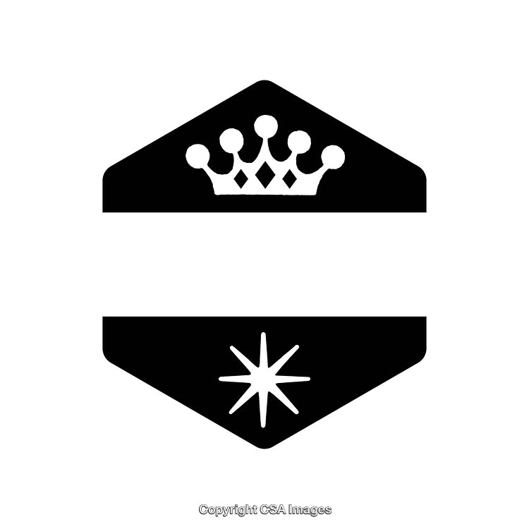 Minimalist Black and White Emblem With Crown and Star Elements